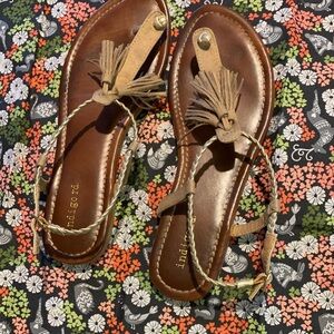 Indigo Rd. Gold And Tan Tassel Sandals for Women